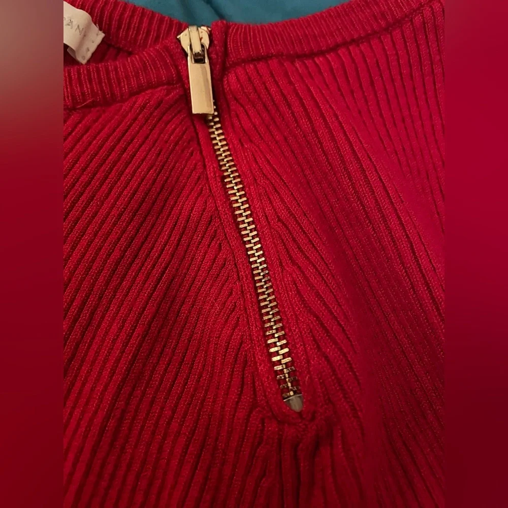 EUC NY & Co Red Sweater w/ Gold Zipper Detail